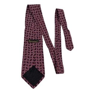 Domeni Mens Silk Geometric Pattern Neck Tie Burgundy Blue Luxury Business Suit